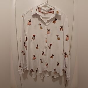 Jane+Delancey French Bulldog Print Button Down Shirt